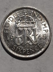 Moneda 6 pence 1945 argint Marea Britanie foto