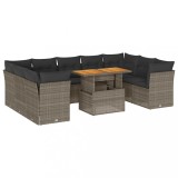 Cumpara ieftin Set mobilier de gradina cu perne, 10 piese, gri, poliratan