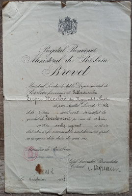 Brevet inaltare la gradul de locotenent, Regimentul 4 Vanatori// 1928 foto