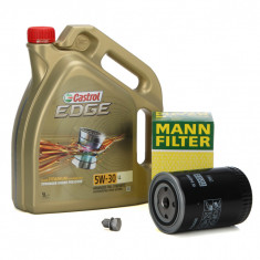 Set Ulei Motor Castrol Edge LL 5W-30 5L + Filtru Ulei Mann Filter W940/66 + Buson Golire Baie Ulei Oe Volkswagen N90813202