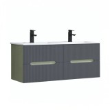 Dulap baie baza Leziter Trent 120 cm Verde maslin-Gri antracit cu chiuveta ceramica, 4 sertare, montat perete
