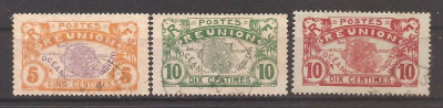 Reunion 1922-1928 - Harta Reunionului, 3 valori, Stampilat foto