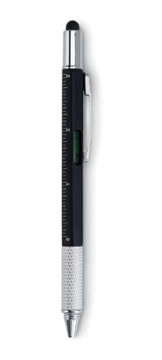 Pix multifunctional 3 in 1 cu rigla gradata si varf touchscreen, negru argintiu, 15 cm, design compact foto