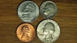 SUA / USA -set de colectie 4 monede diferite 4 presedinti- 1 cent 5 10 25 cents