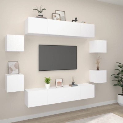 Set dulap TV, 8 piese, alb, lemn prelucrat foto