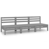 Cumpara ieftin Set mobilier de gradina, 3 piese, gri, lemn masiv de pin