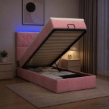 Cumpara ieftin Pat Ottoman cu Saltea si LED Roz 80 x 200 cm Catifea