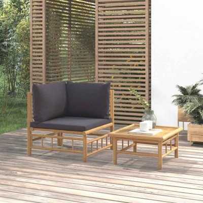 vidaXL Set mobilier de grădină cu perne gri &amp;icirc;nchis, 2 piese, bambus 362307 foto