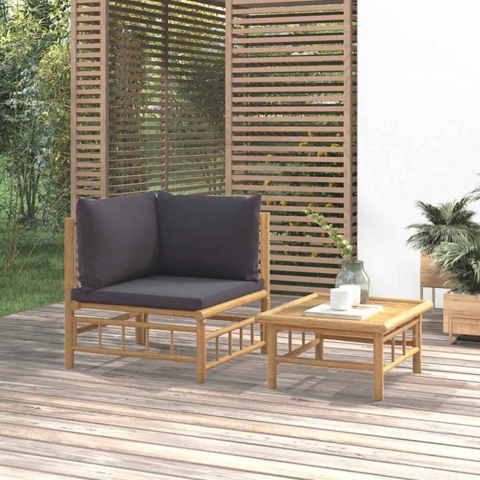 vidaXL Set mobilier de grădină cu perne gri &icirc;nchis, 2 piese, bambus 362307
