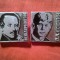 2 Insigne URSS - Portret Scriitori rusi : Esenin si Lermontov , metal si email , h=2,1cm
