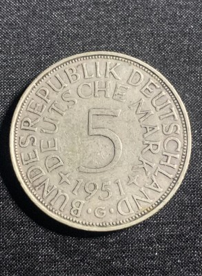 Moneda argint 5 mărci 1951G foto