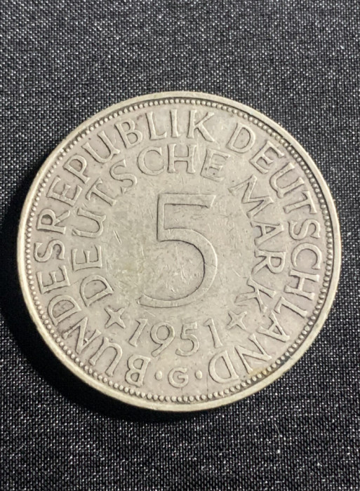Moneda argint 5 mărci 1951G