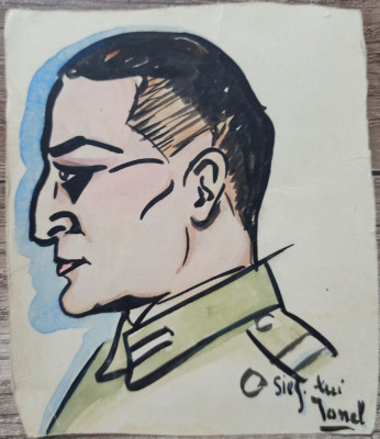 Portretul sergentului Ionel Scutasu// tus si acuarela pe hartie foto