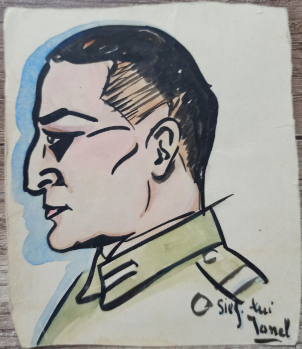 Portretul sergentului Ionel Scutasu// tus si acuarela pe hartie