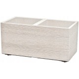 Jardiniera decorativa alba cu efect lemn, 63 L, 80x40x37 cm, cu roti