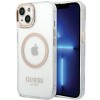 Husa MagSafe pentru Apple iPhone 15 Plus, Guess, Metal Outline, Aurie