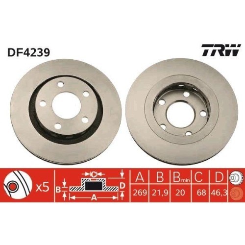 Set disc frana Audi A6 C5 (4b2) 01.97-12.05, A6 C5 Avant (4b5) 11.97-01.05, A8 D2 (4d2 4d8) 03.94-12.05, Spate, 269X21,9mm, ventilat, TRW