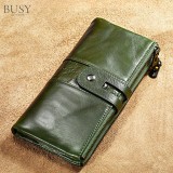 Portofel dama, BUSY LDY&amp;GTM&reg; Gaya, piele naturala, antiscanare carduri RFID, compartiment smartphone, sloturi sim si memory card, verde