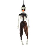 Decor Halloween Schelet Clovn, 41 cm, Nas Portocaliu, Pantaloni Negri și Maro, Suspendabil