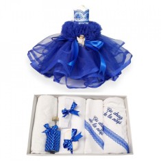 Trusou botez cu mesaj si lumanare dantela si Ingeras, decor albastru, Denikos&reg;