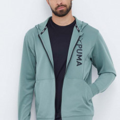 Puma hanorac de antrenament Fit Double Knit culoarea verde, cu glugă, cu imprimeu