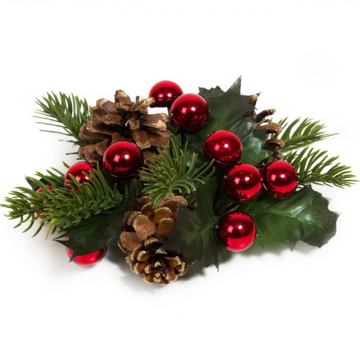 Inel Decorativ Crăciun, Conuri și Bile Roșii, Diametru 19cm