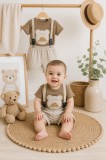 Donino, set pantalonasi cu tricou si bretele, maro (Marime Disponibila: 9-12