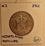 Netherlands Atilles, Antilele Olandeze, 1 Gulden, Argint, KM#2, Juliana, Europa