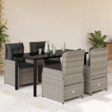 Set mobilier de gradina cu perne, 5 piese gri deschis poliratan