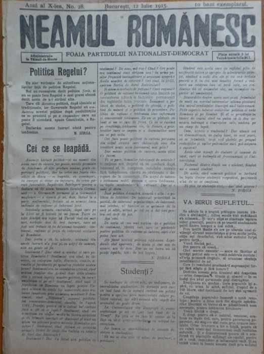 Ziarul Neamul romanesc , nr. 28 , 1915 , din perioada antisemita a lui N. Iorga