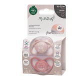 Set 2 Suzete MyButterfly din silicon, forma anatomica, simetrica, tetina ortodontica flexibila, cu cutie de transport si sterilizare, 16 - 32 luni, ni, NIP