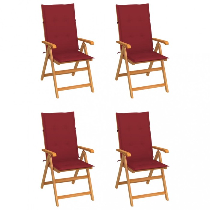 vidaXL Scaune de grădină cu perne roșu vin, 4 buc., lemn masiv tec 3065539