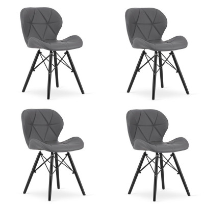 Set 4 scaune stil scandinav, Artool, Lago, piele ecologica, lemn, gri si negru, 47.5x36x74 cm foto