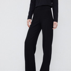 Emporio Armani pantaloni femei, culoarea negru, drept, high waist