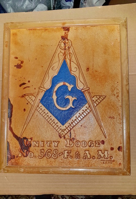 F598-I-Panou Loja masonica Unita G-F &amp; A.M C.H. PITTE carton lucrat manual.