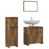 Cumpara ieftin Set mobilier de baie, 3 piese, stejar fumuriu, lemn prelucrat