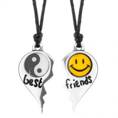 Coliere cu șnururi, inimă &icirc;njumătățită, Yin și Yang, smiley galben, inscripția best friends