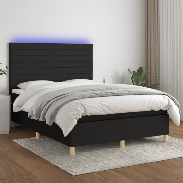 vidaXL Pat cu arcuri, saltea și LED, negru, 140x200 cm, textil 3135519