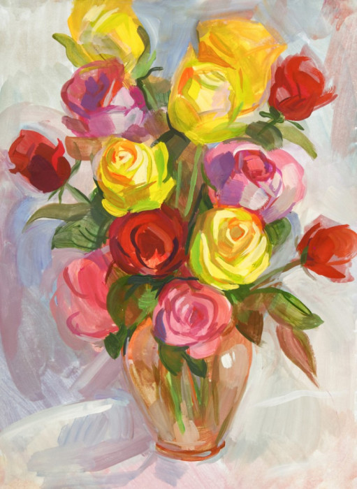 Tablou canvas Flori, trandafiri, pictura, buchet5, 50 x 75 cm