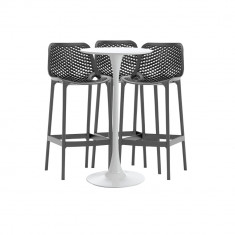 RAKI Set masa si scaune de bar, 4 piese, masa alba 60x101cm cu 3 scaune London Air gri 52x44x105cm foto