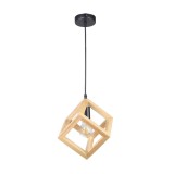 Suspensie Rhombus KL111125, 1 x E27, negru + lemn natur, moderna