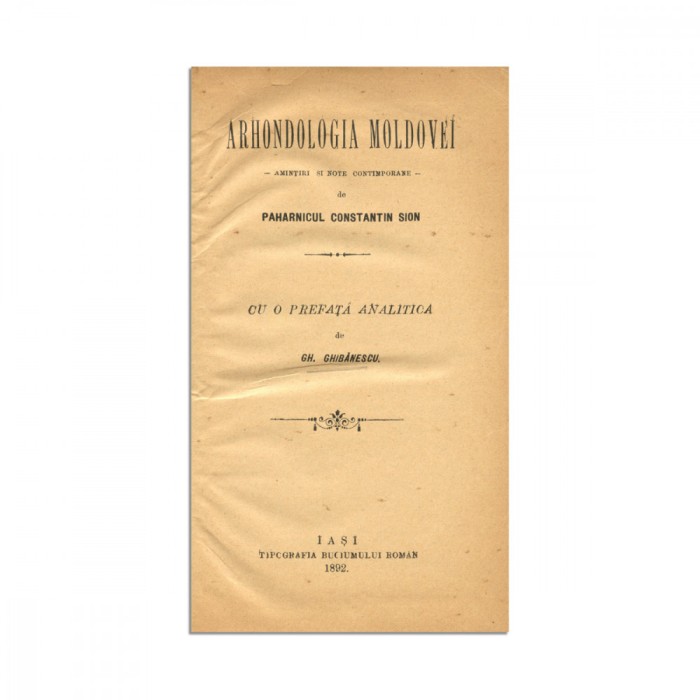 Constantin Sion, Arhondologia Moldovei, 1892