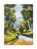 Cumpara ieftin Tablou peisaj din natura pictat manual, Spre targul de duminica, 70x50cm ulei pe panza