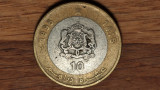 Maroc - moneda de colectie bimetal - 10 dirhami / dirhams 1995 - an unic batere, Africa
