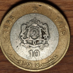 Maroc - moneda de colectie bimetal - 10 dirhami / dirhams 1995 - an unic batere