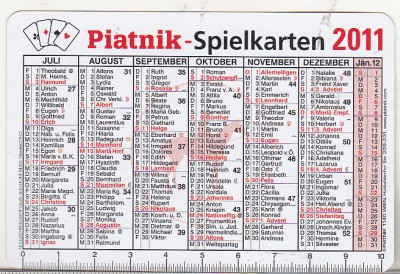 bnk cld Calendar de buzunar 2011 Austria Piatnik Spielkarten foto