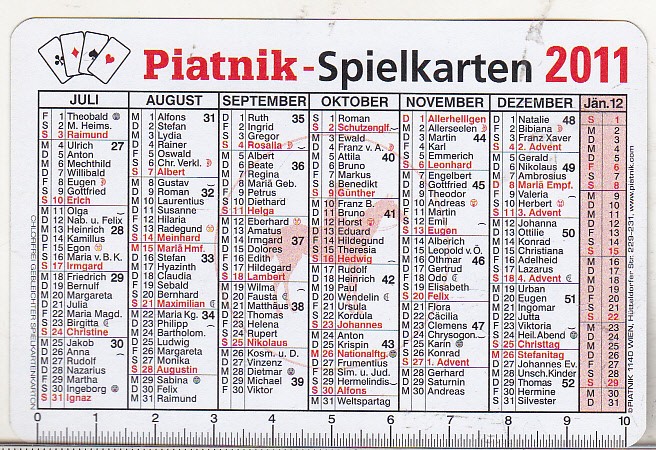 bnk cld Calendar de buzunar 2011 Austria Piatnik Spielkarten