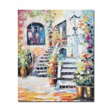 Tablou pictat manual, Acasa in curte, 60x50cm ulei pe panza in cutit efect 3D, gata de expus pe perete