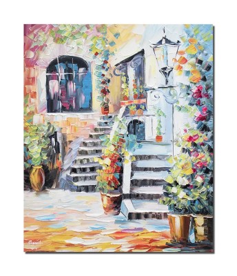 Tablou pictat manual, Acasa in curte, 60x50cm ulei pe panza in cutit efect 3D, gata de expus pe perete foto