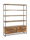 Cumpara ieftin Biblioteca cu 4 polite si 4 sertare din fier gri patinat si lemn maro Elmer 145 cm x 35 cm x 190 h